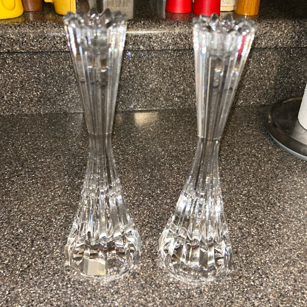 Mikasa Viscount Clear 24% Lead Crystal 9" Fluted Candlestick Holder